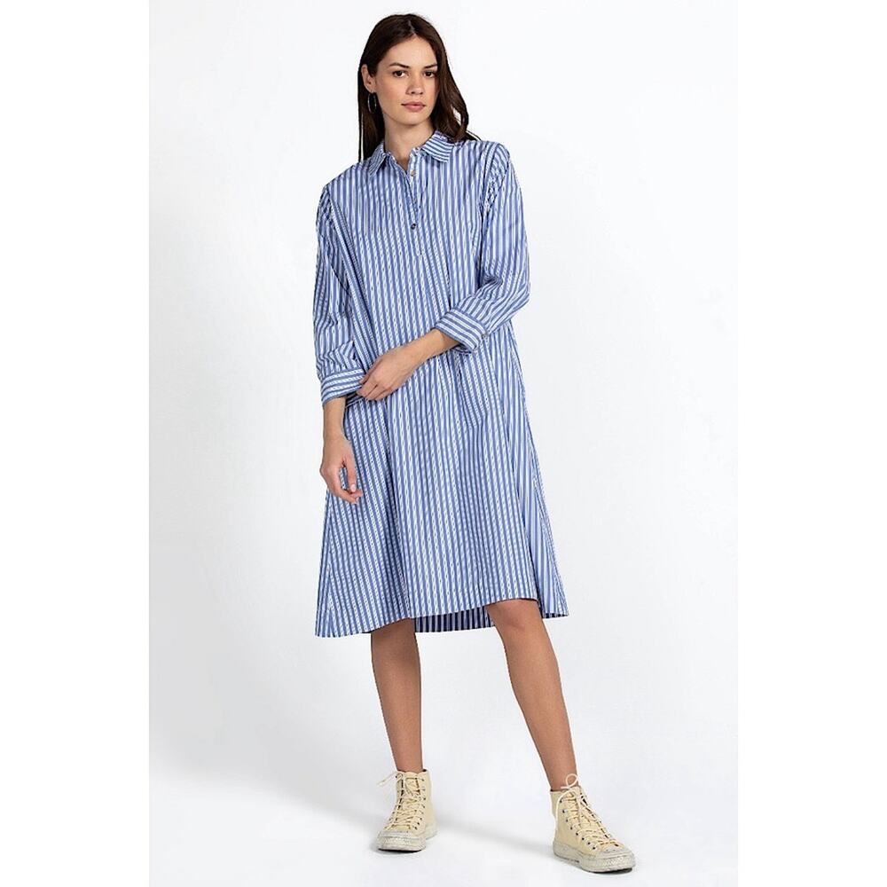 NEW Johnny Was Georgia Blue Stripe Henley Shirt Dress Size Small